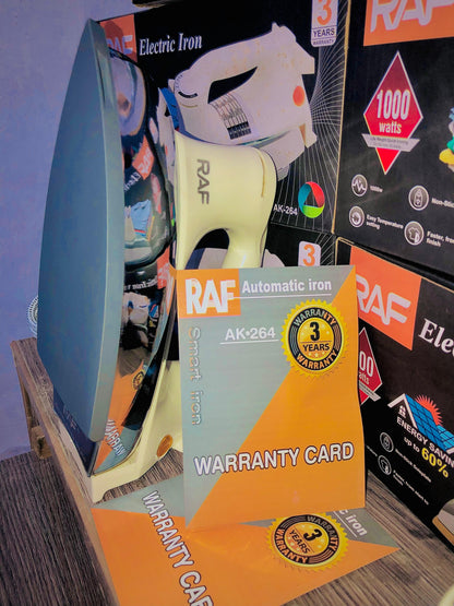 3 Year's Warranty | RAF Electric Iron – Non-Stick Soleplate