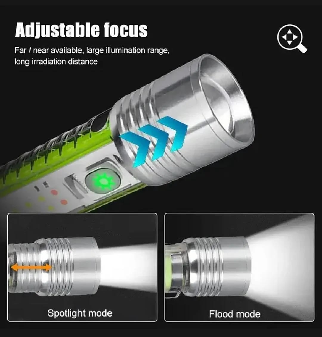 Multifunctional Zoomable Flashlight Torches LED Super Bright Rechargeable
