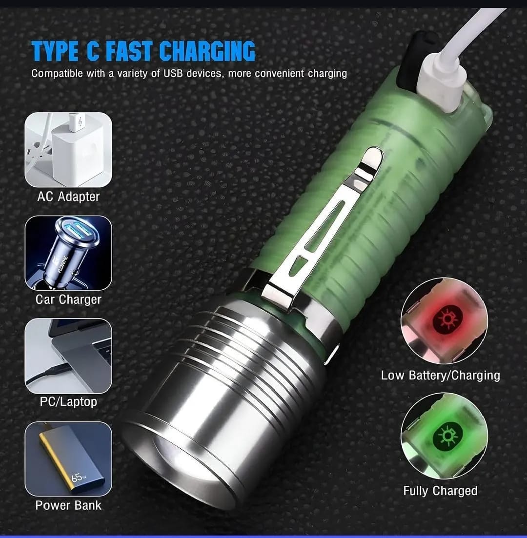 Multifunctional Zoomable Flashlight Torches LED Super Bright Rechargeable