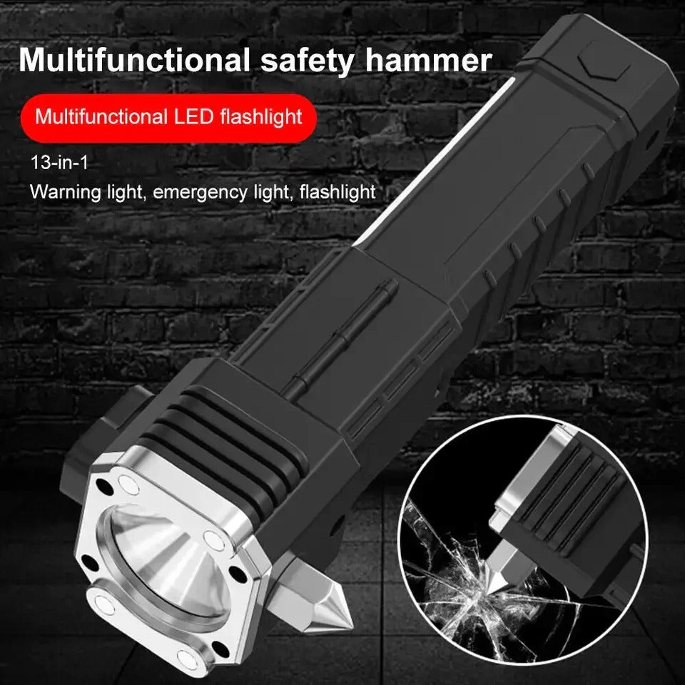 Multifunction Emergency Hammer Flashlight with Power Bank