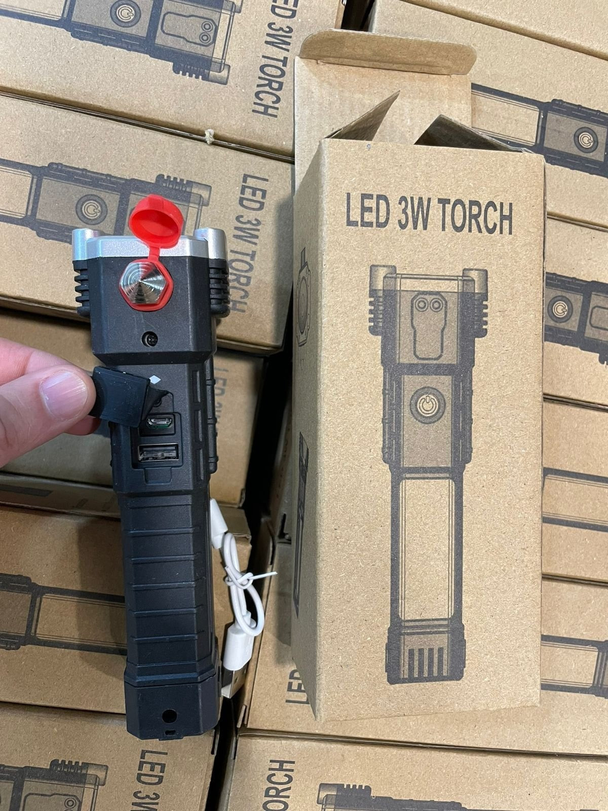 Multifunction Emergency Hammer Flashlight with Power Bank
