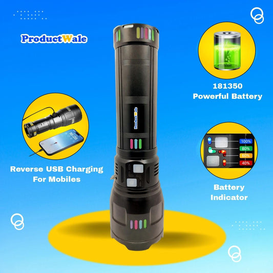 COBA CB-W518 LED Flashlight | 3KM Ultra Long Range Rechargeable Torch | Super Bright, Waterproof, Camping & Security Light