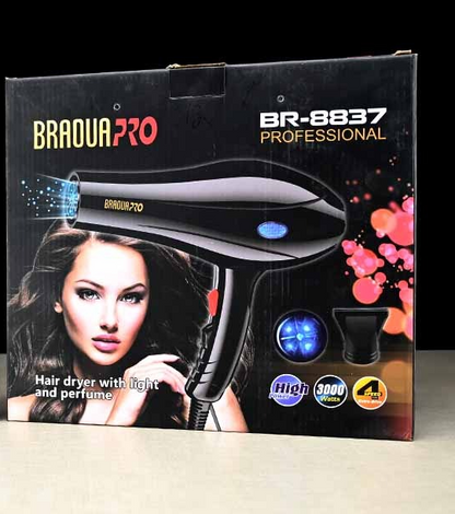 Braoua Pro – Hair Dryer with Light & Perfume 3000W – 3 Temperature Settings & 2 Speed Settings – KhanRise